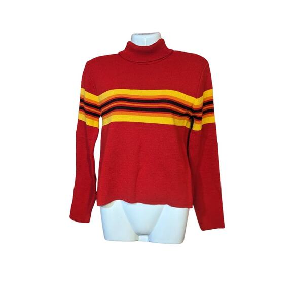 SIX red and yellow striped turtleneck  sweater size m - Picture 1 of 6
